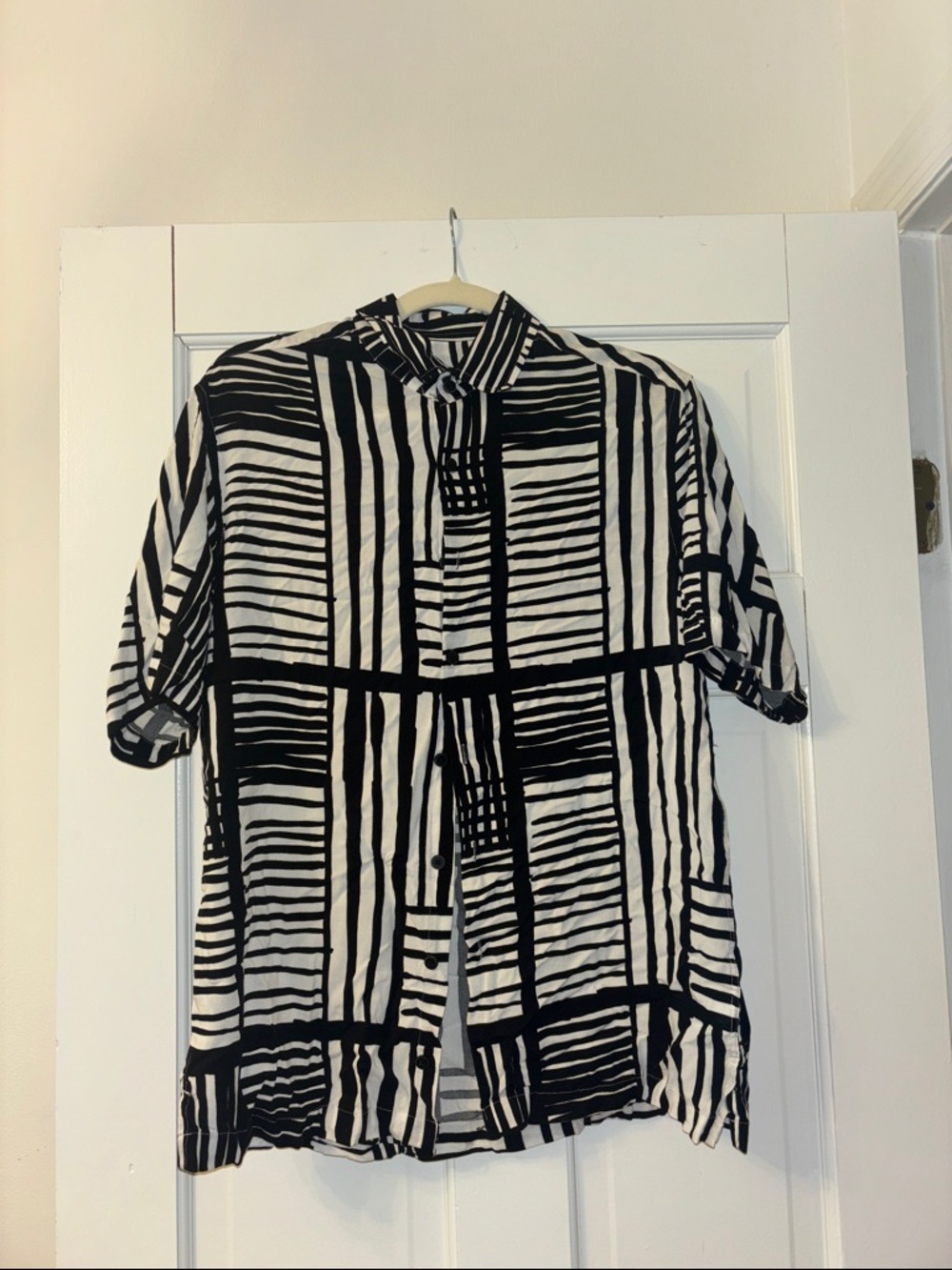 Alfani Black and White Striped Button-Up Top